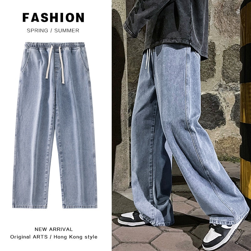 2023 New Korean Fashion Loose Jeans Classic Straight Straight Baggy Wide Leg Trousers Street Hip Hop Pants 3XL Black Grey Blue