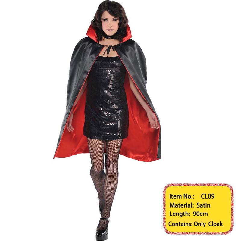 Adult Vampire Costume Capes Hooded Robes Black Red Deluxe Halloween Cloak Full Length