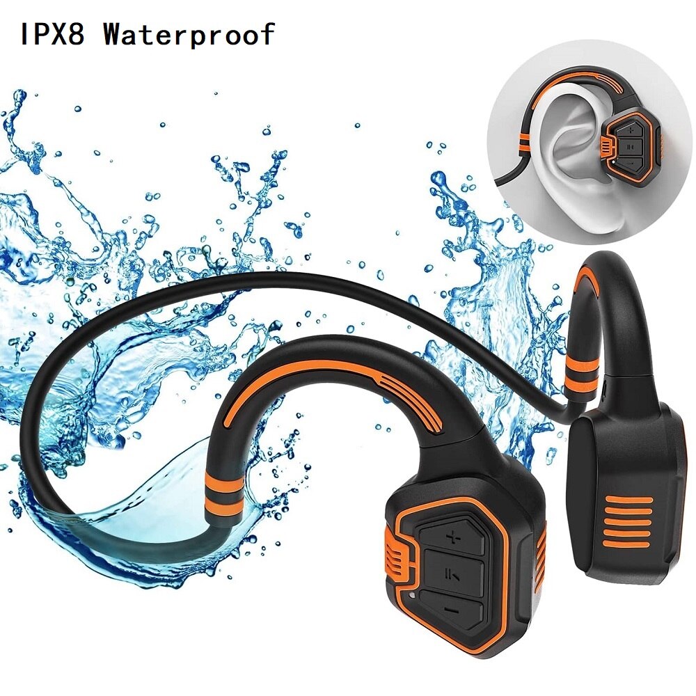 Bone Conduction Earphones TWS IPX8 Waterproof Wireless Bluetooth Headphones with Mic Memory 16G Card Headset Swimming Earphone