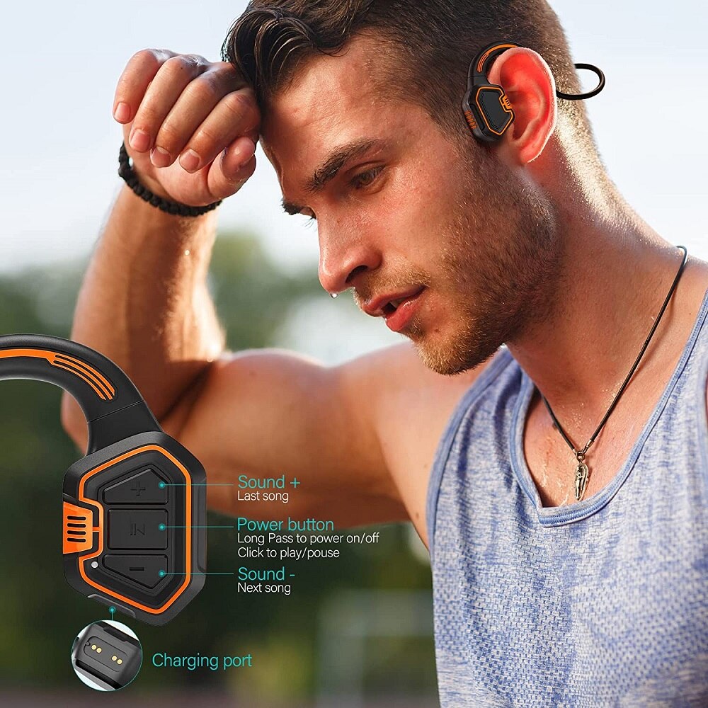 Bone Conduction Earphones TWS IPX8 Waterproof Wireless Bluetooth Headphones with Mic Memory 16G Card Headset Swimming Earphone