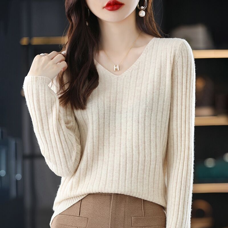 Women Sweater Long Sleeve Top Knitted Pullover V-Neck Fashion Sweater Woman Winter 2022 Basic Female Clothing Soild OL Sweaters