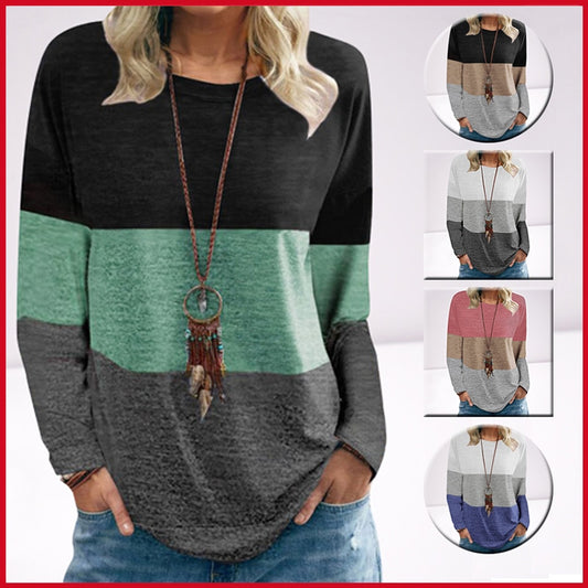 2022 Autumn Harajuku Patchwork T-shirt with Long Sleeves Vintage Loose Casual Tops Round Neck Oversize Women&#39;s T-shirts Female