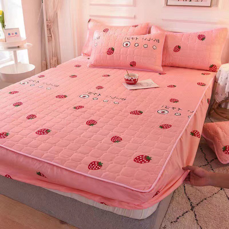 Polyester Fiber Cartoon Print Bed Sheet Pillowcase Bedding Fitted Sheet Bedspread Mattress Cover with Elastic Band bedding set