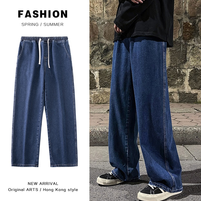 2023 New Korean Fashion Loose Jeans Classic Straight Straight Baggy Wide Leg Trousers Street Hip Hop Pants 3XL Black Grey Blue