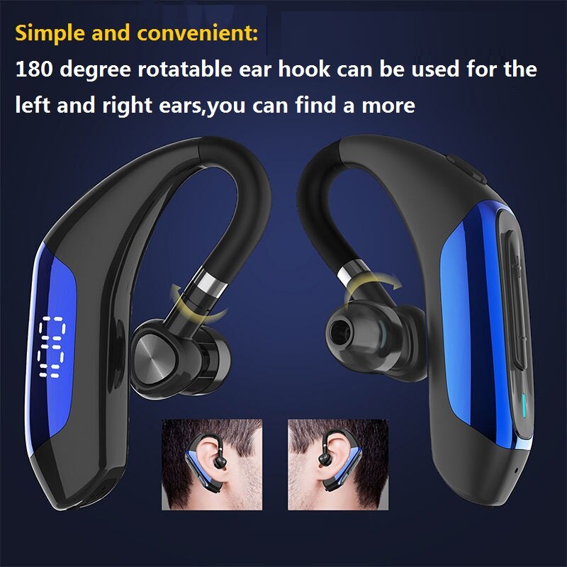 Wireless Bluetooth Earphones Stereo Single Business Ear Hook Headset with LED Display Handsfree Drive Car Headphone with Mic