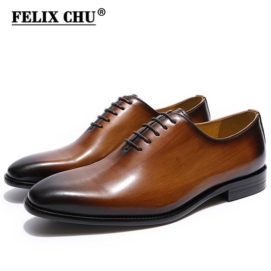 FELIX CHU Men&#39;s Real Calf Leather Wholecut Oxfords Classic Dress Shoes Brand Soft Handmade Office Business Formal Shoes for Men