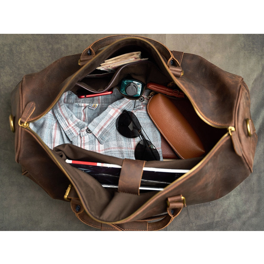 ZRCX Geunine Leather Vintage Men&#39;s Hand Luggage Bag Travel Bag  Large Capacity Single Shoulder Messenger For 15 Inch Laptop