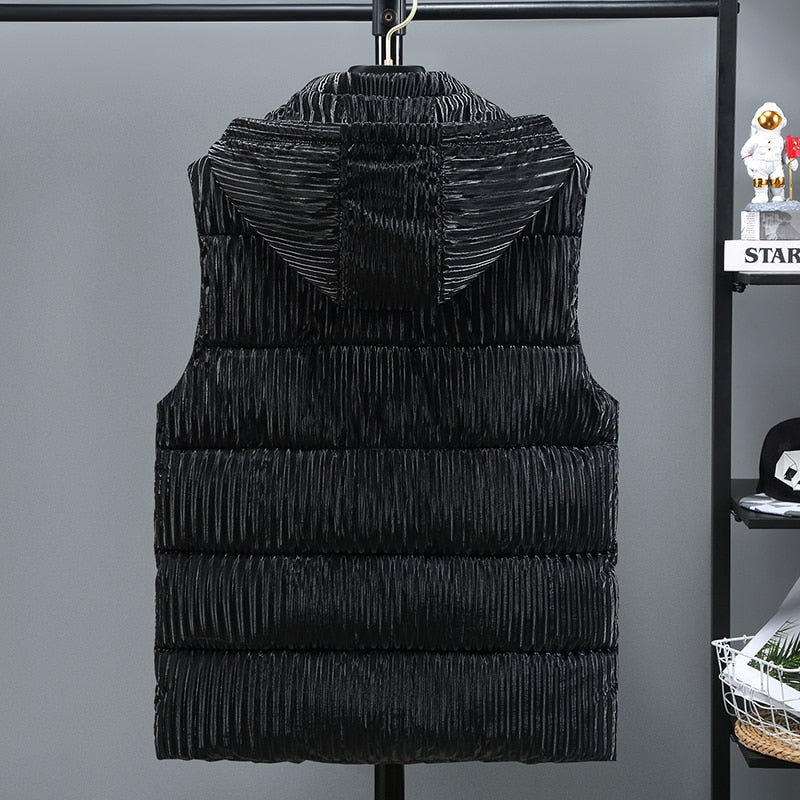 Brand Autumn Winter Men&#39;s Vest Hooded 2022 New Solid Color Cotton Sleeveless Coat Thick Warm Zipper Puffer Jacket with Pockets