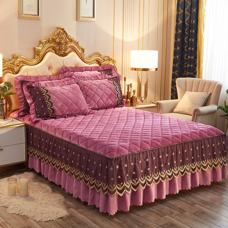 Luxury Winter Quick Warm Velvet Bed Skirt Super Soft Thick Flannel Quilted Bedspread Anti-slip Bed Cover Not Included Pillowcase