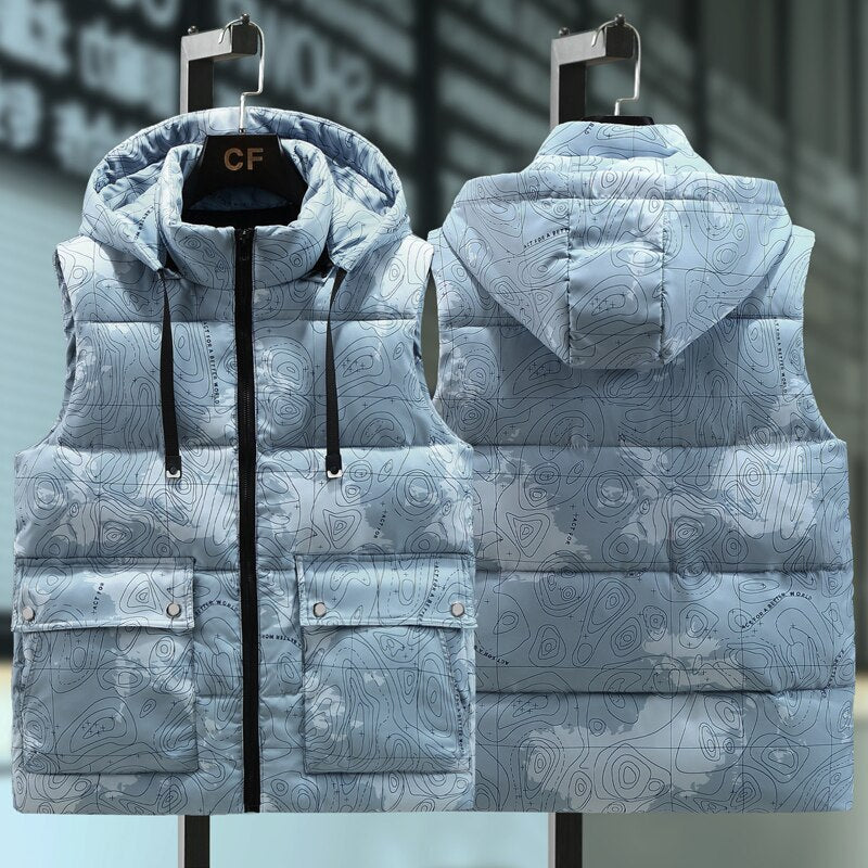 Plus Size S-8XL 2022 Autumn Winter Thick Sleeveless Jackets For Men Camouflage Warm Cotton Vest Hooded Casual Oversize Waistcoat