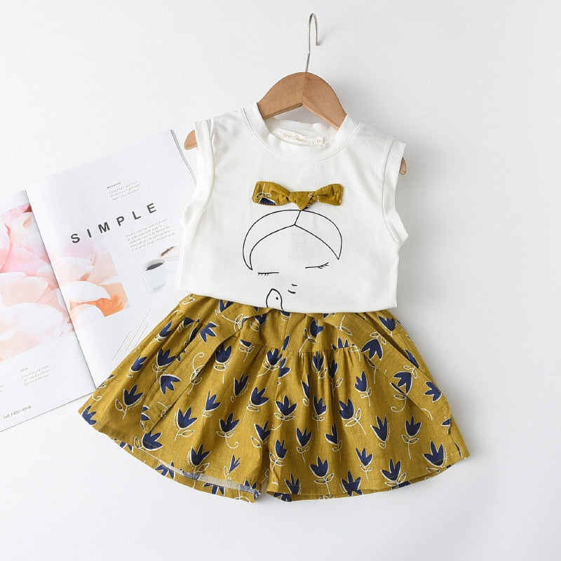 Kids Girls Clothing Sets Summer New Style Brand  Baby Girls Clothes short Sleeve T-Shirt+Pant Dress 2Pcs Children Clothes Suits