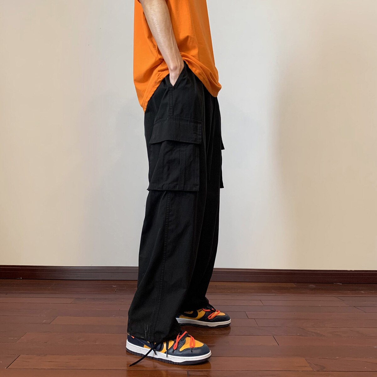 Big Pockets Casual Cargo Pants Men&#39;s Vintage Hip-hop Pants Fashion Loose Straight Wide Leg Pants Men Streetwear Trousers Male