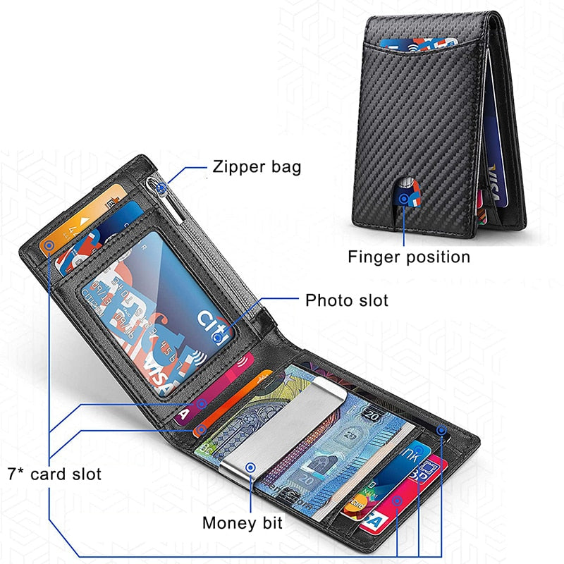 DIENQI Carbon Fiber Rfid Men Wallets Money Bag Slim Thin Card Man Wallet Luxury Male Small Short Purse Bi-fold Vallet Billfold