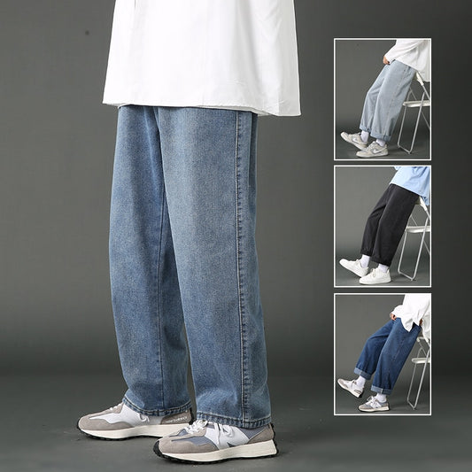 2022 New Street Casual Baggy Jeans Men&#39;s Korean Fashion Hip Hop Straight Wide Leg  Trousers Couple Denim Pants Black Light Blue