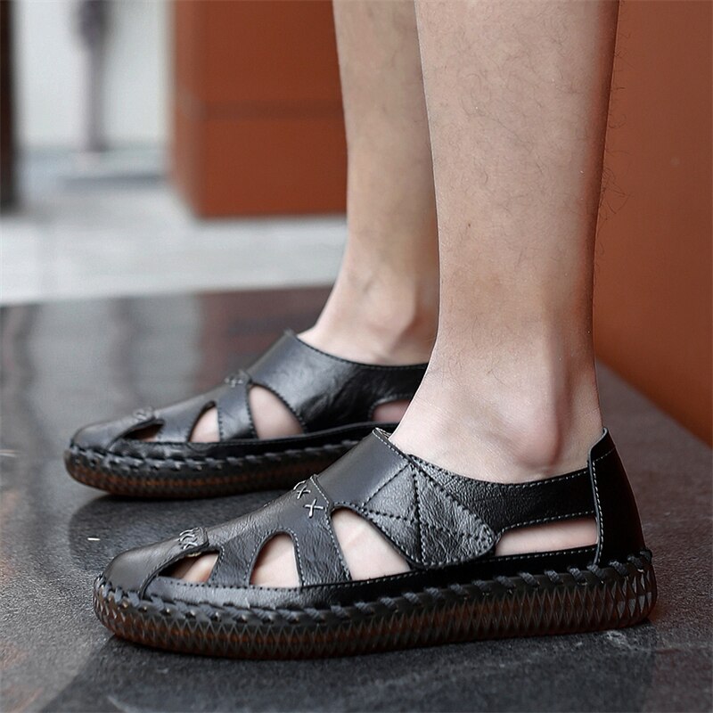 Hot Sale Summer Beach Men&#39;s Sandals Handmade Genuine Leather Sandals Outdoor Non-slip Wading Shoes Comfortable Men Casual Shoes