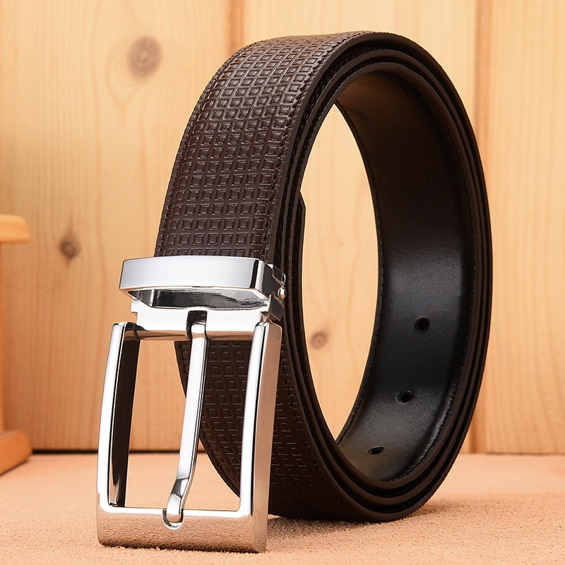 Man Cowskin Leather Belts For Men Jeans Plaid Strap High Quality Luxury Pin Buckle Male Genuine Leather Classic Belt Waistband