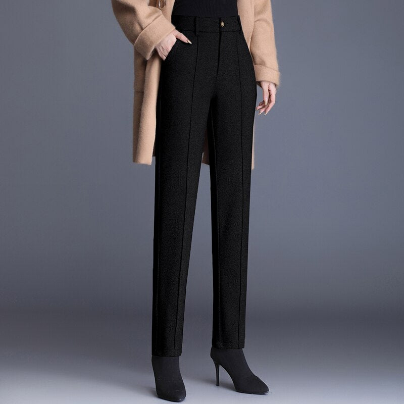 Suit Pants Women Autumn and Winter High-waisted Pants Women clothing Thickened Woolen Ankle-Length Pants Slim Casual Pants women