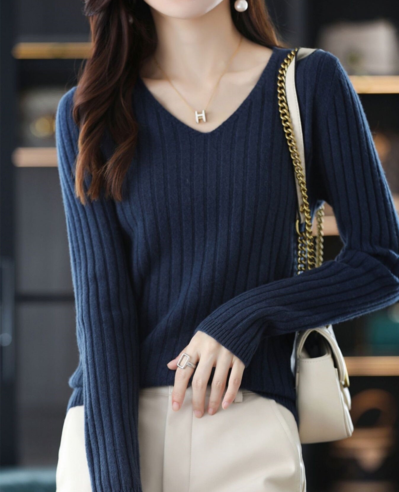 Women Sweater Long Sleeve Top Knitted Pullover V-Neck Fashion Sweater Woman Winter 2022 Basic Female Clothing Soild OL Sweaters