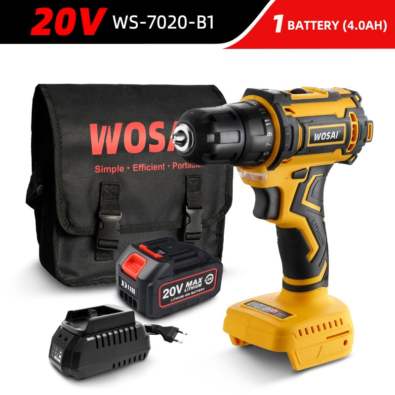 WOSAI 20V Brushless Electric Drill 50NM Cordless Screwdriver Lithium-Ion Battery Mini Electric Power Screwdriver MT-Series Tools