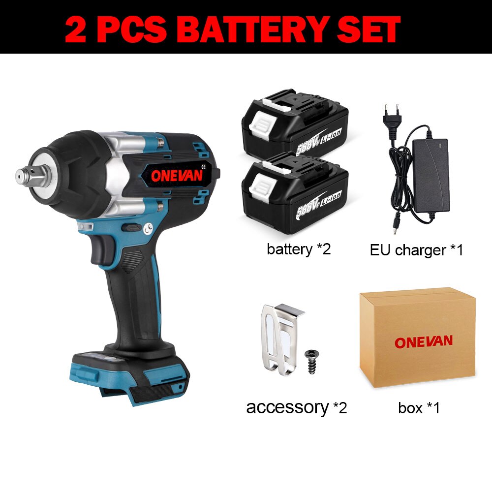 ONEVAN 1800N.M Torque Brushless Electric Wrench 1/2 Inch  Cordless Impact Wrench DTW700 Power Tool For Makita 18V Battery