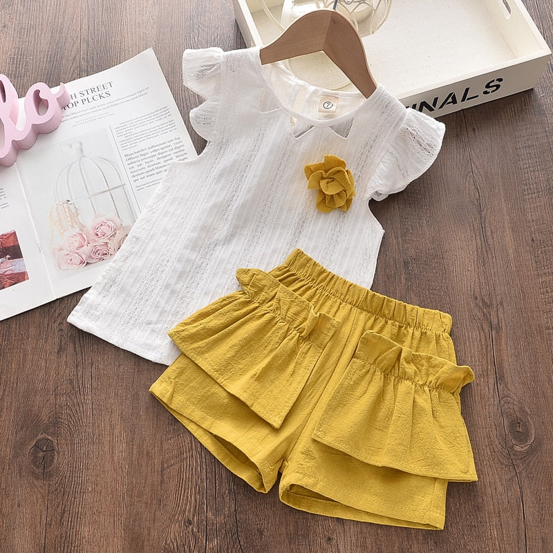 Menoea Toddler Girls Clothes Sets 2022 New Summer Patchwork T-shirts + Plaid Bow Shorts Casual Outfits Baby Kids Clothing Suits