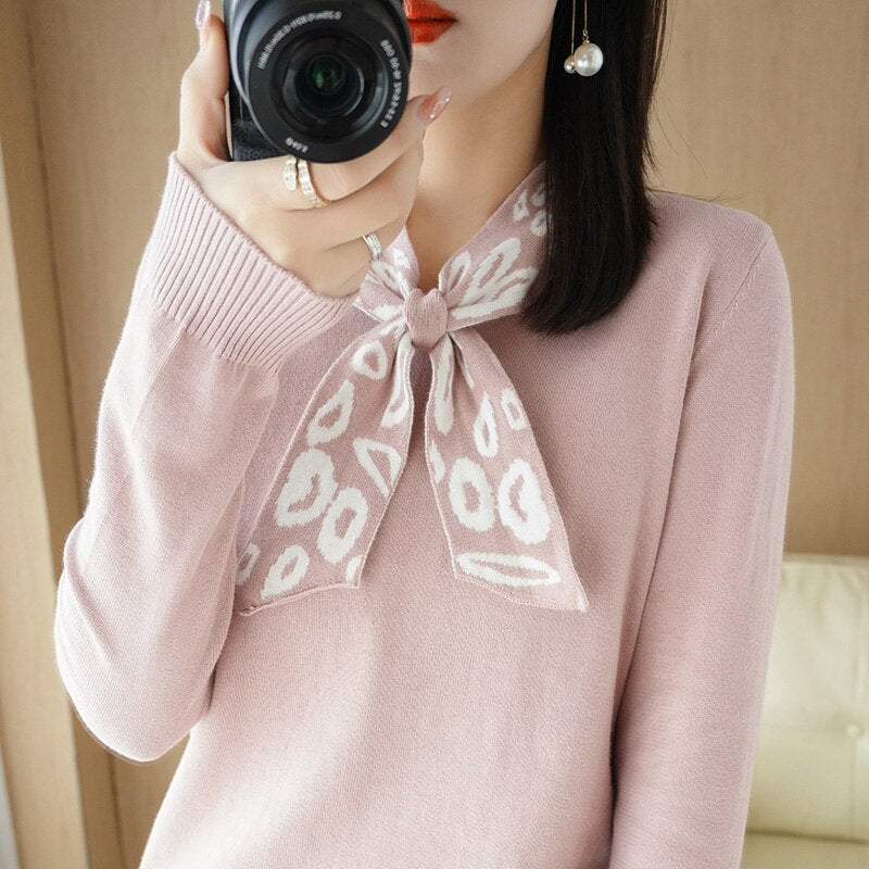 Autumn And Winter 2023 New Cotton Knitted Sweater Women&#39;s Fashion Bowknot Design Comfortable Warm Undercoat Free Shipping