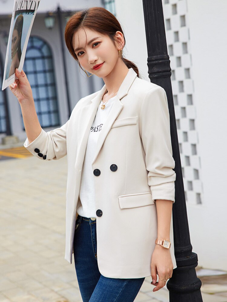 2022 New Women Elegant Loose Blazer Jackets Office Ladies Blazers Workwear Fashion Long Sleeve Coat Outwear Clothes Women Blazer