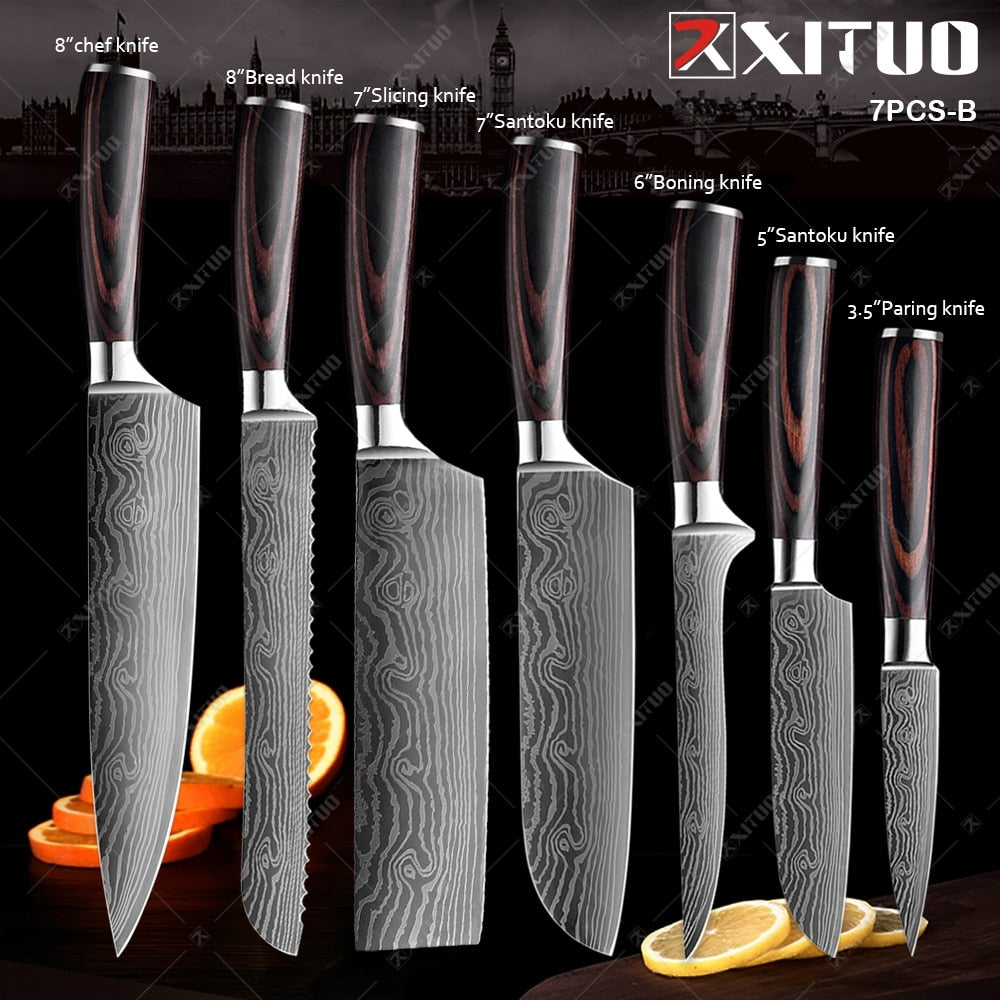 XITUO Kitchen Knives set 1-10PCS Chef knife High Carbon Stainless Steel Santoku knife Sharp Cleaver Slicing Knife Best Choice