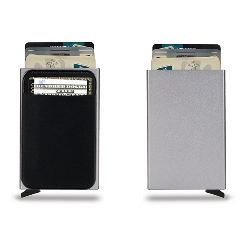 DIENQI Rfid Smart Wallet Card Holder Metal Thin Slim Men Women Wallets Pop Up Minimalist Wallet Small Black Purse Metal Vallet