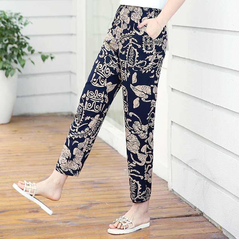 Summer Pants Vintage Floral Printed Pants Summer Women Casual Long Elegant Trousers print Pants Pantalon Femme