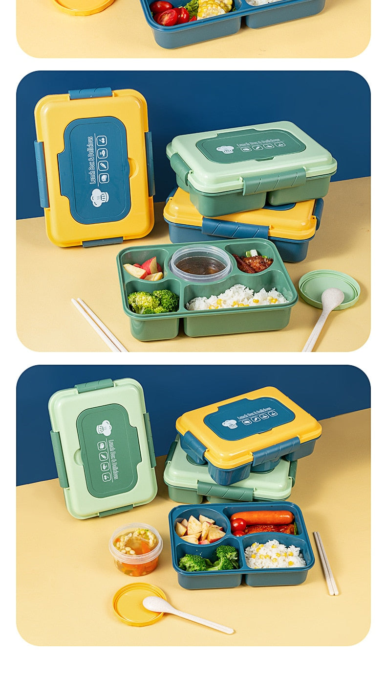 New Bento Lunch Box for Kids Adults 1600ml 5/4 Compartment Bento Box with Bowl Leak-proof Sealed Microwave Safe for Office