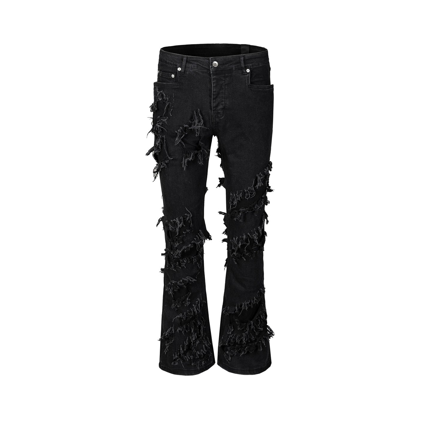 ins dark series washed and distressed raw edge jeans men&#39;s streetwear hip-hop stitching flared pants patchwork jeans