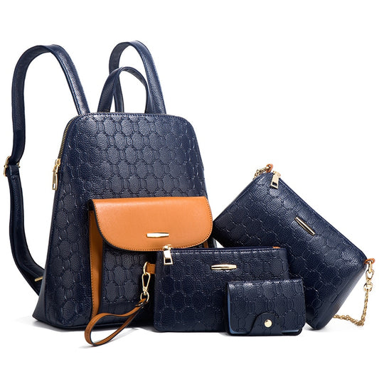 TRAVEASY 2022 Fashion 4 Pcs Set Bag Women Print Design Hit Color Fashion Ladies Composite Backpacks Shoulder Bag Stuend
