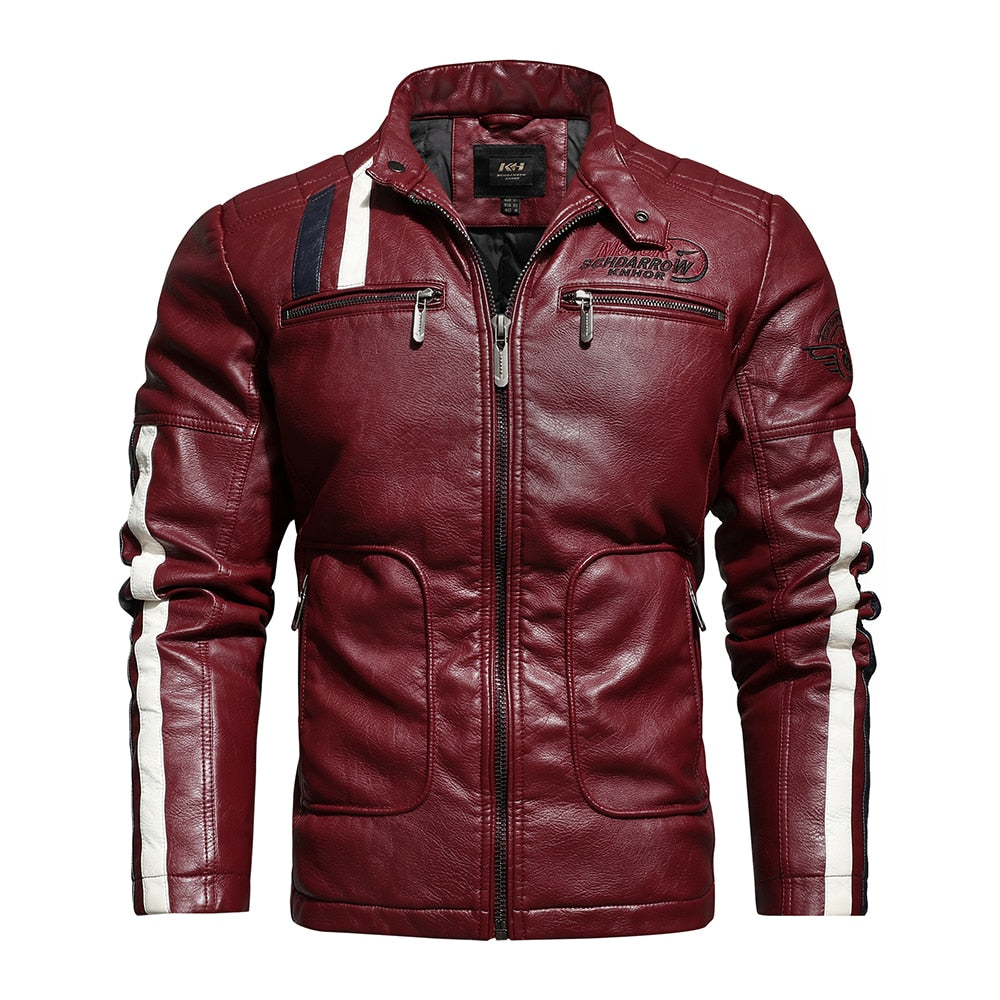 Mens Vintage Motorcycle Jacket 2021 Men Fashion New Biker Leather Jacket Male Embroidery Bomber Coat Winter Fleece Pu Overcoat