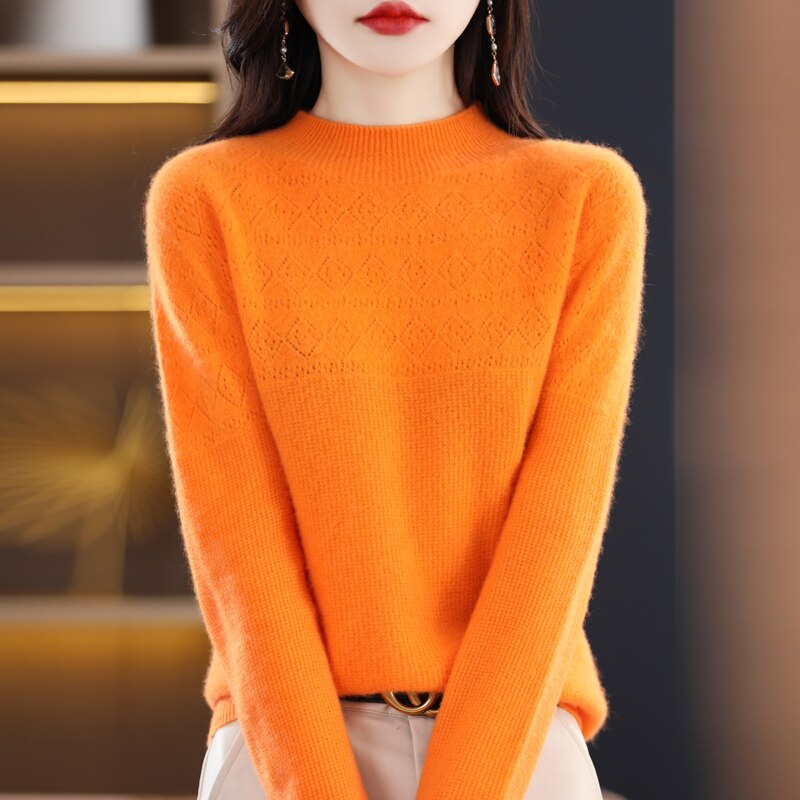 Bohemian Sweater Women&#39;s Cheap Official Store Fashion Loose Hollow Design Pure Woolen Sweater Light Luxury Underlay Pullover