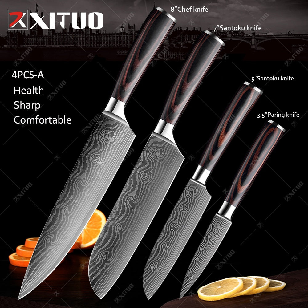 XITUO Kitchen Knives set 1-10PCS Chef knife High Carbon Stainless Steel Santoku knife Sharp Cleaver Slicing Knife Best Choice