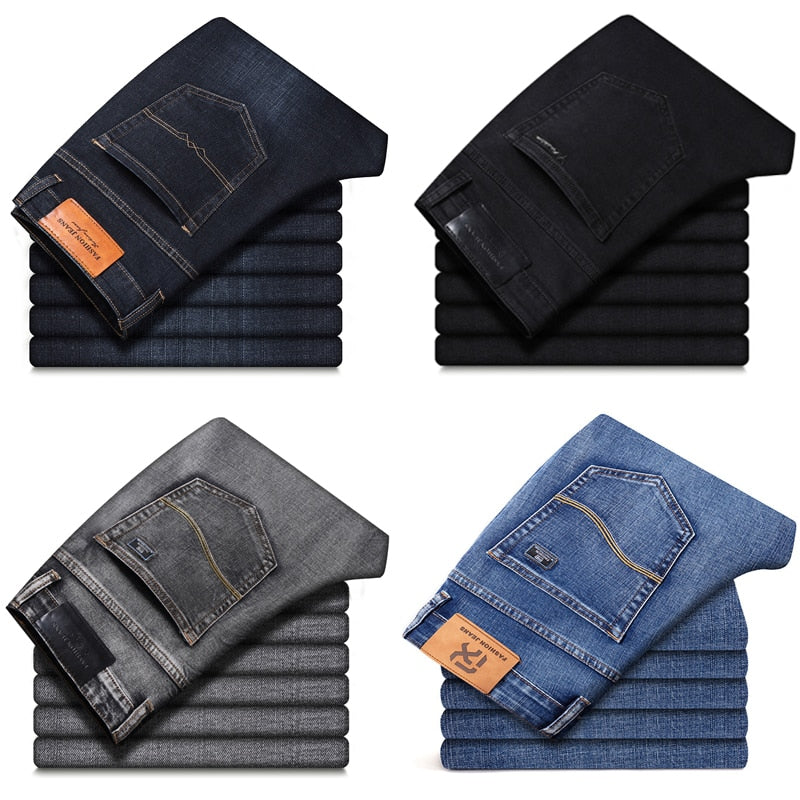 New Men Stretch Regular Fit Jeans| Best Business Casual Classic Style Fashion Denim Trousers| Male Black Blue Gray Pants  www.chishtismart.com