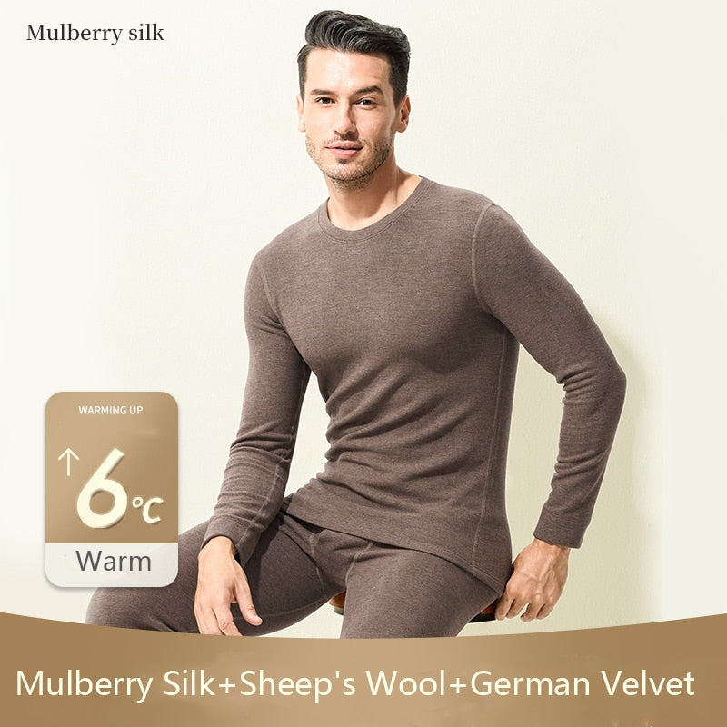 2022 New German Velvet Silk And Wool Men&#39;s Warm Suit High Quality Super Soft  Slim Men&#39;s Winter Thermal Underwear Two-Piece Suit