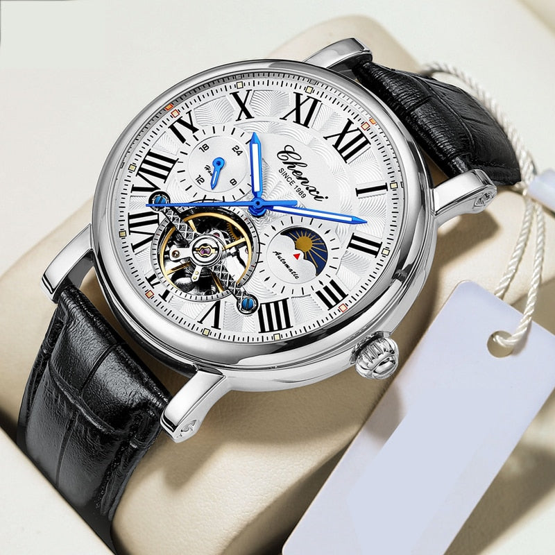 Top Brand Mens Watches Tourbillon Automatic Watch For Men Business Fashion Genuine Leather Waterproof Mechanical Watch New 2022