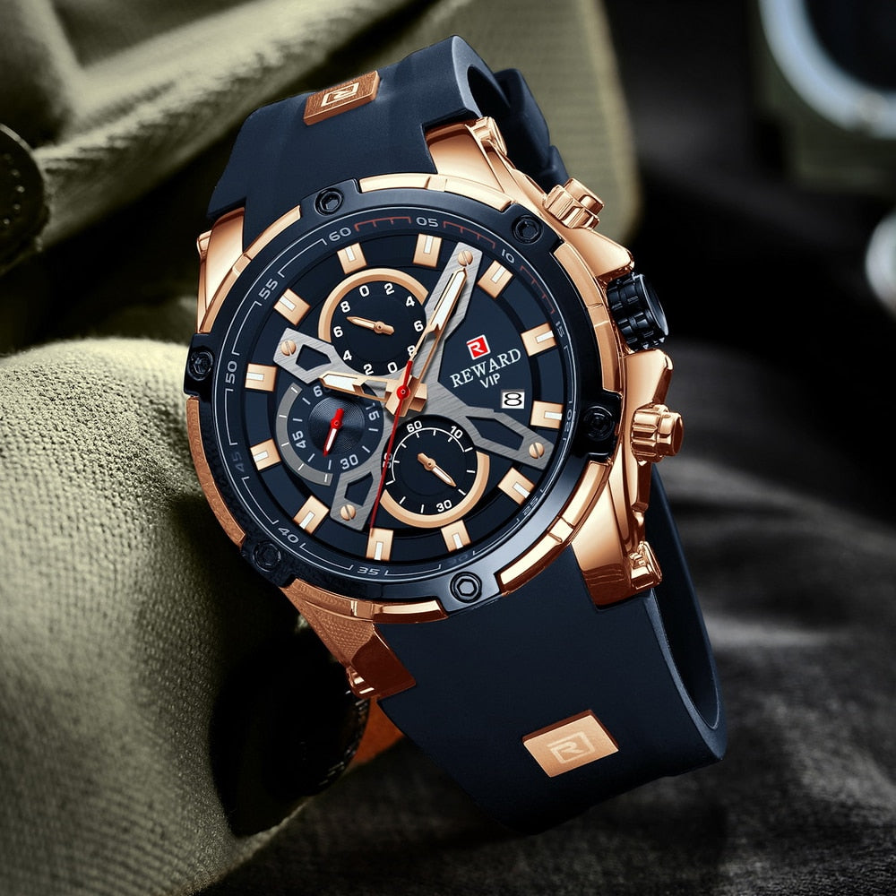 2022 New REWARD Mens Watches Blue Waterproof Top Luxury Brand Chronograph Sport Watch Quartz For Men Wristwatch Military Male