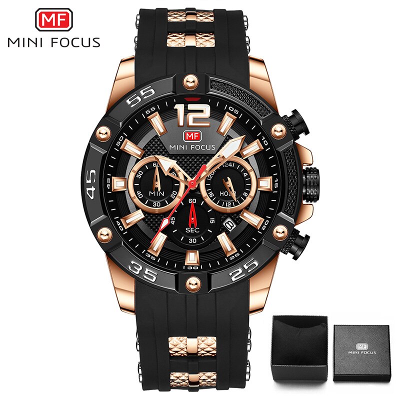 MINI FOCUS Men Sport Watch Chronograph Silicone Straps Quartz Army Military Men&#39;s Date Watches Male Clock Hour Relogio Masculino