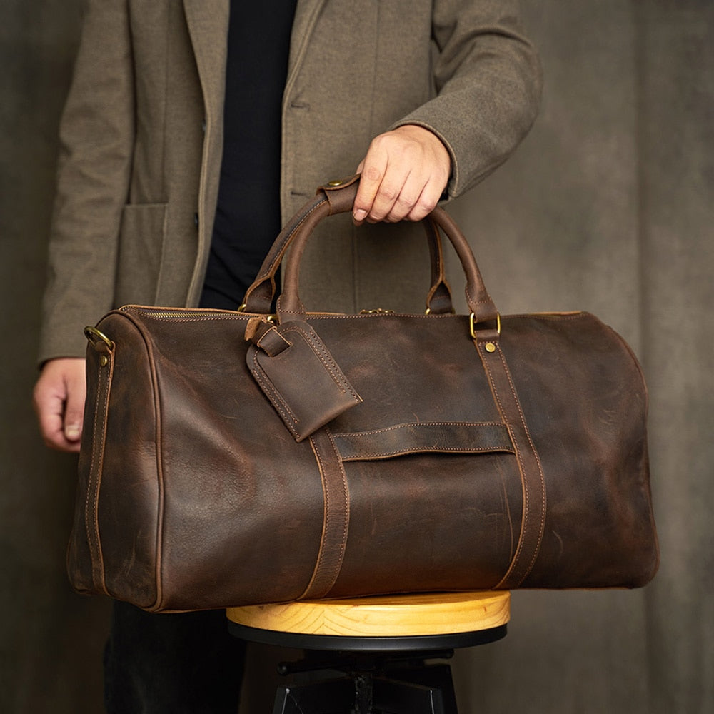 ZRCX Geunine Leather Vintage Men&#39;s Hand Luggage Bag Travel Bag  Large Capacity Single Shoulder Messenger For 15 Inch Laptop