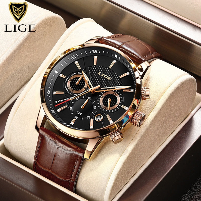 2023 LIGE Business Gold Watch For Men Luxury Original Waterproof Stainless Steel Golden Male Wristwatches Relogio Masculino 2022