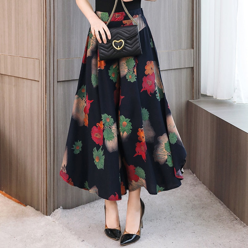 2023 New Summer Wide Leg Pants Women High Quality Loose Bohemian High Waist Skirt Pants Summer Vintage Trousers Women Bottoms