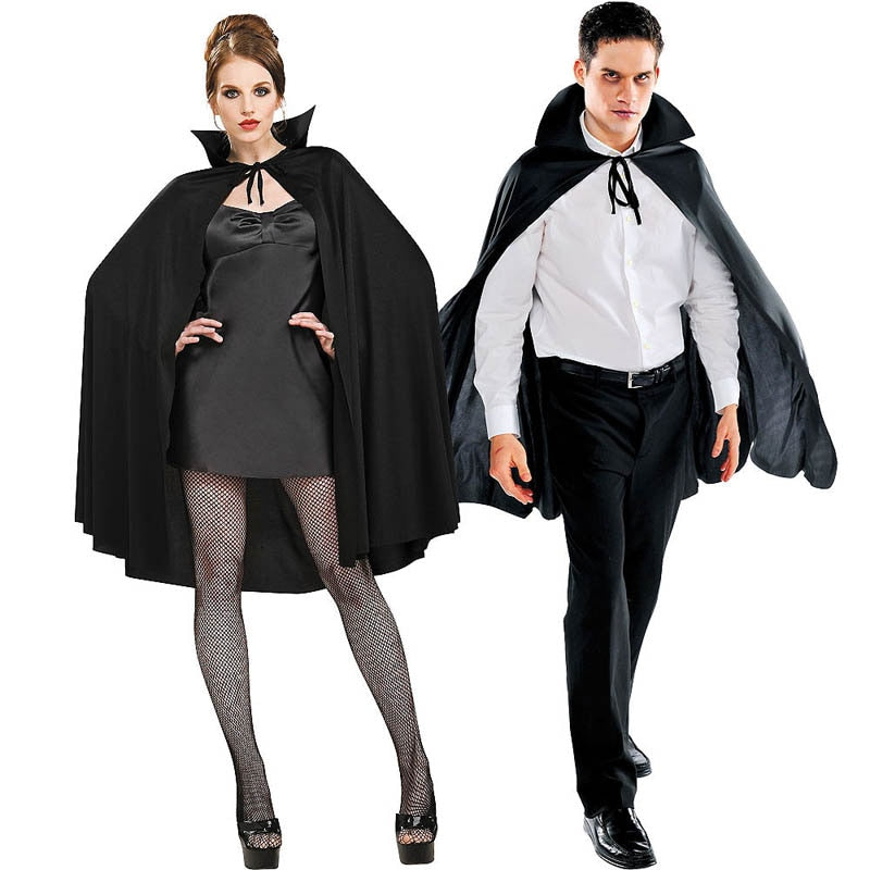 Adult Vampire Costume Capes Hooded Robes Black Red Deluxe Halloween Cloak Full Length