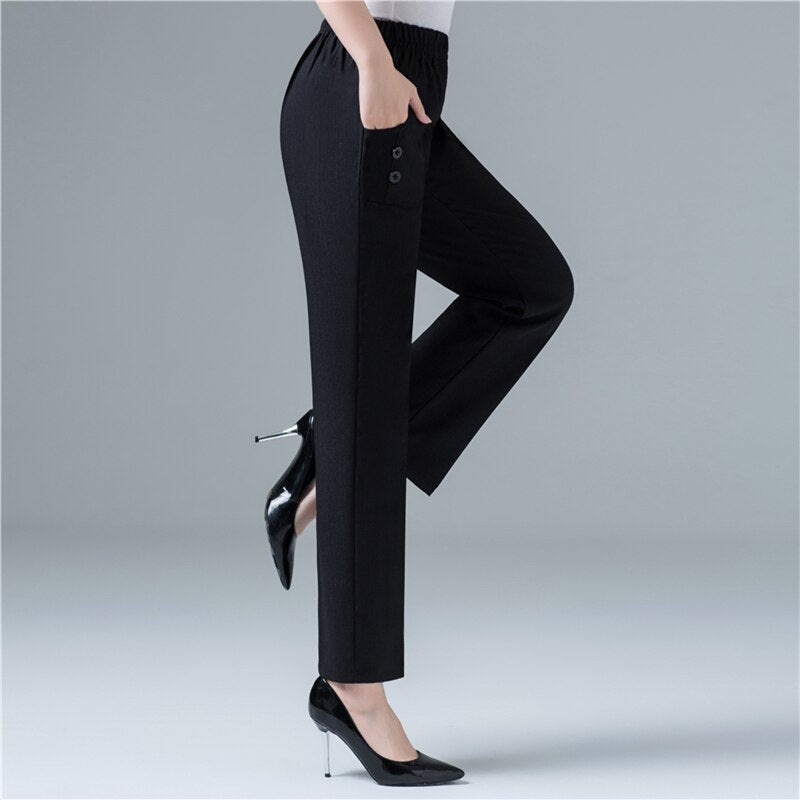 Summer Women Cotton Linen Harem Pants Ankle-Length Trousers Women Vintage Korean Pants High Waist Black Straight Pants