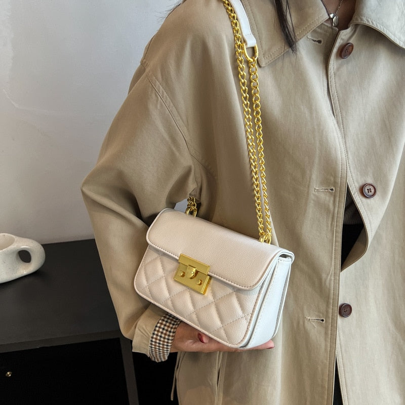 TRAVEASY 2023 Fashion PU Leather Square Shoulder Bags for Women Casual Diamond Lattice Chain Versatile Female Crossbody Bags
