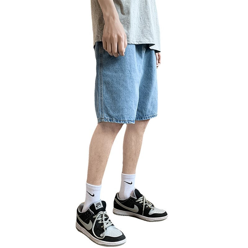 2023 summer new men&#39;s loose casual denim shorts elastic waist drawstring black shorts brand men&#39;s clothing