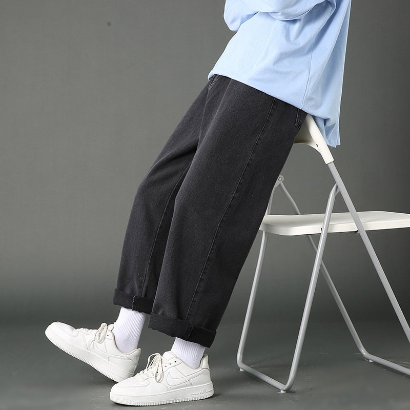 2022 New Street Casual Baggy Jeans Men&#39;s Korean Fashion Hip Hop Straight Wide Leg  Trousers Couple Denim Pants Black Light Blue