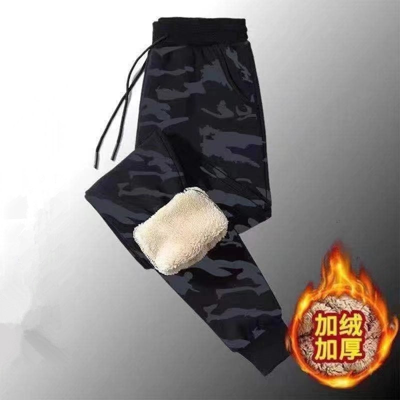 Men&#39;s Winter Pants Fleece Plush Thermal Sportswear Autumn Winter Lambswool Drawstring Casual Camouflage Outwear Joggers Pants